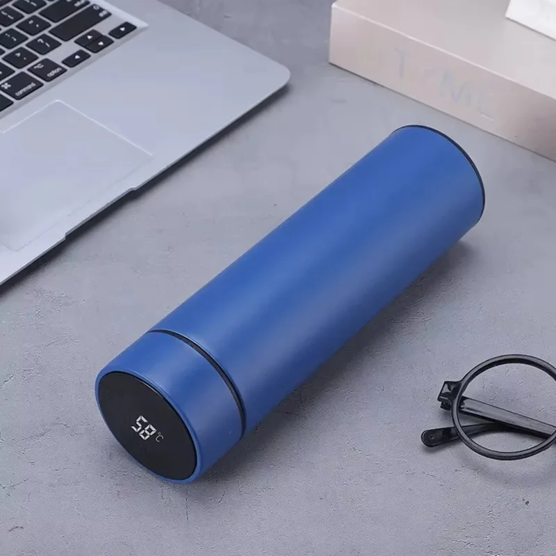 500ML Smart Temperature Display Water Bottle Double Wall Vacuum Insulated Cup Stainless Steel - Blue