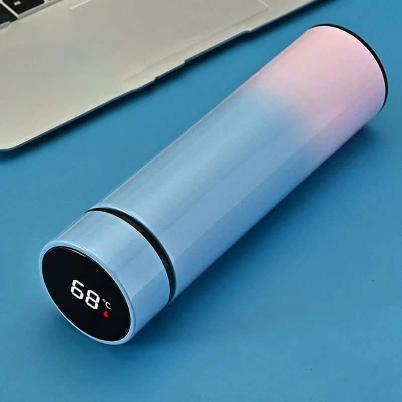 500ML Gradient Color Insulated Bottle with Smart Temperature Display 304 Stainless Steel Double Wall Vacuum Cup - Gradient Blue