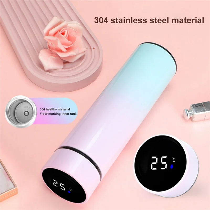 500ML Gradient Color Insulated Bottle with Smart Temperature Display 304 Stainless Steel Double Wall Vacuum Cup - Gradient Blue