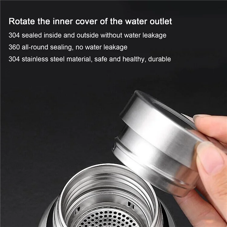 1000 ml Taza Infusora de Té de Acero Inoxidable 304 Botella de Agua Aislada al Vacío para Viajes al Aire Libre (Sin BPA, Sin FDA) - Negro