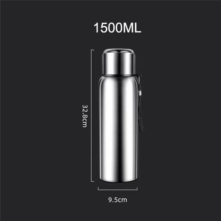 Garrafa de Água Isolante a Vácuo em Aço Inoxidável 304 com Infusor de Chá, 1500ml - Preto (Livre de BPA, Sem FDA)