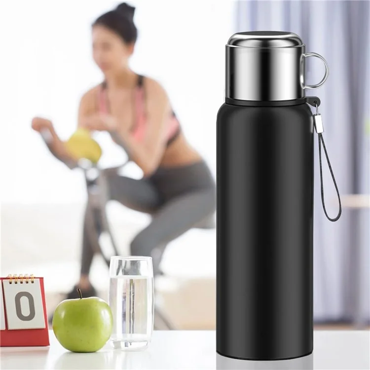 Garrafa de Água Isolante a Vácuo em Aço Inoxidável 304 com Infusor de Chá, 1500ml - Preto (Livre de BPA, Sem FDA)