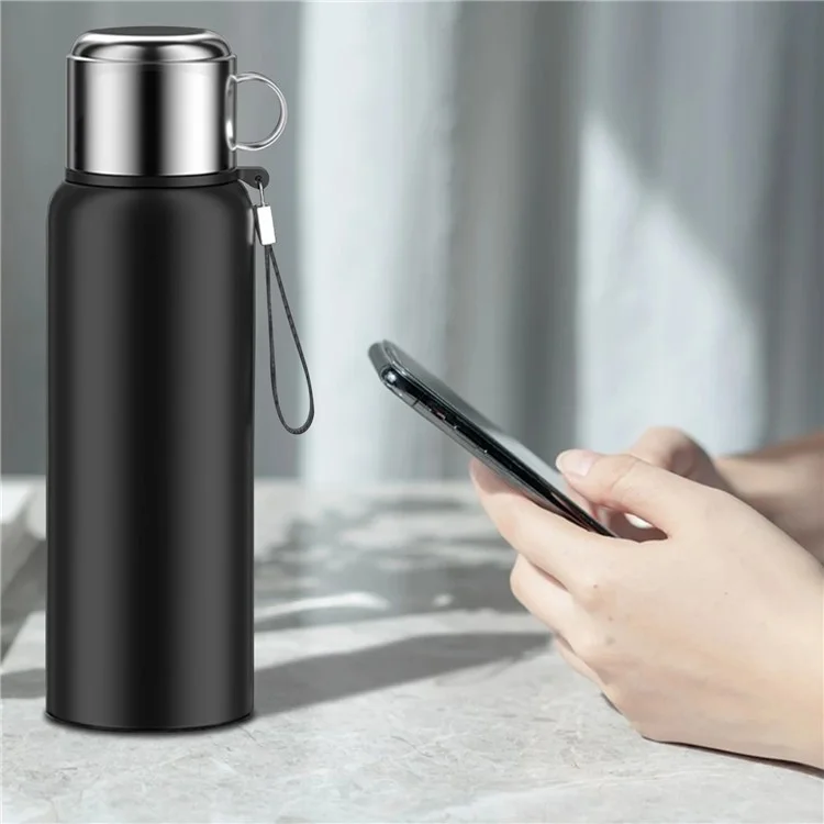 Garrafa de Água Isolante a Vácuo em Aço Inoxidável 304 com Infusor de Chá, 1500ml - Preto (Livre de BPA, Sem FDA)