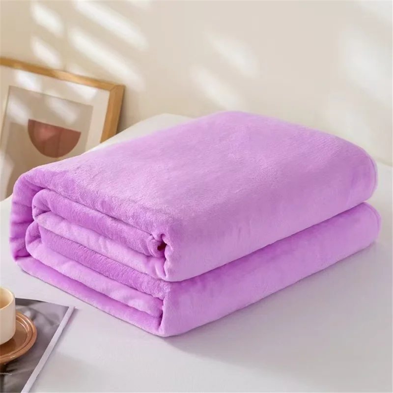 127 x 152cm Soft Flannel Blanket Air Conditioning Quilt Lightweight Summer Nap Office Throw - Light Purple