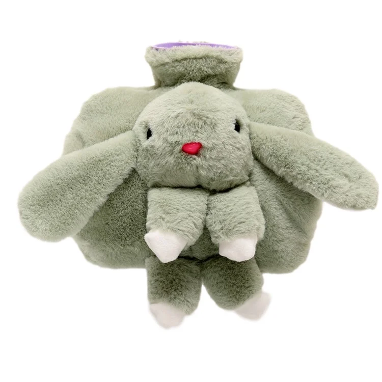 1500ML Hot Water Bottle with Cartoon Rabbit Plush Doll Removable Cover Winter Hand Warmer - Green