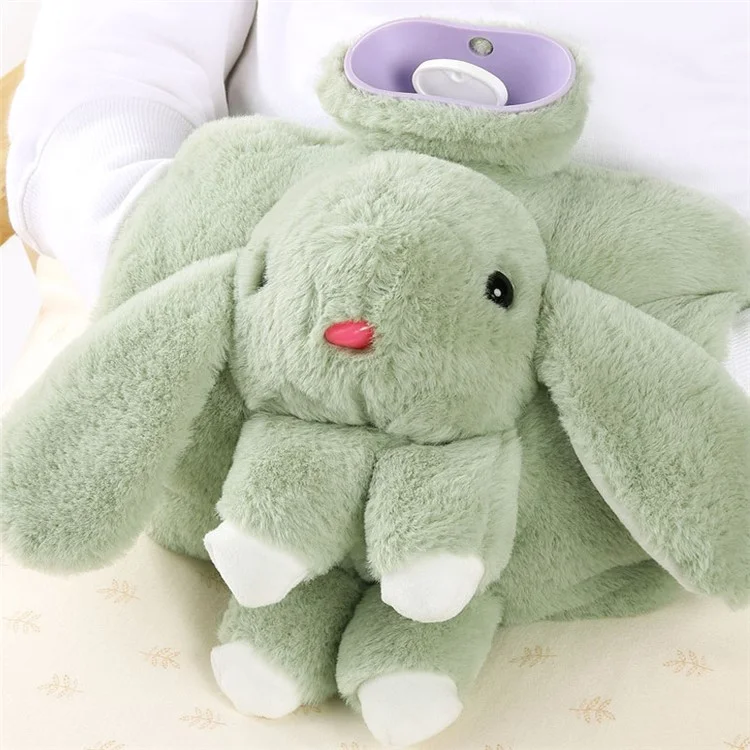 1500ML Hot Water Bottle with Cartoon Rabbit Plush Doll Removable Cover Winter Hand Warmer - Green