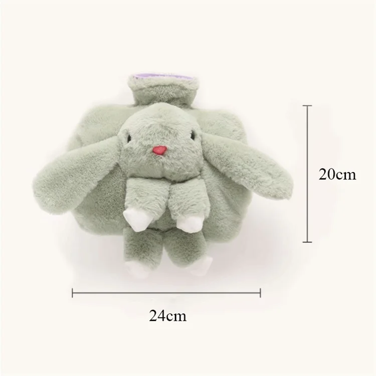 1500ML Hot Water Bottle with Cartoon Rabbit Plush Doll Removable Cover Winter Hand Warmer - Green