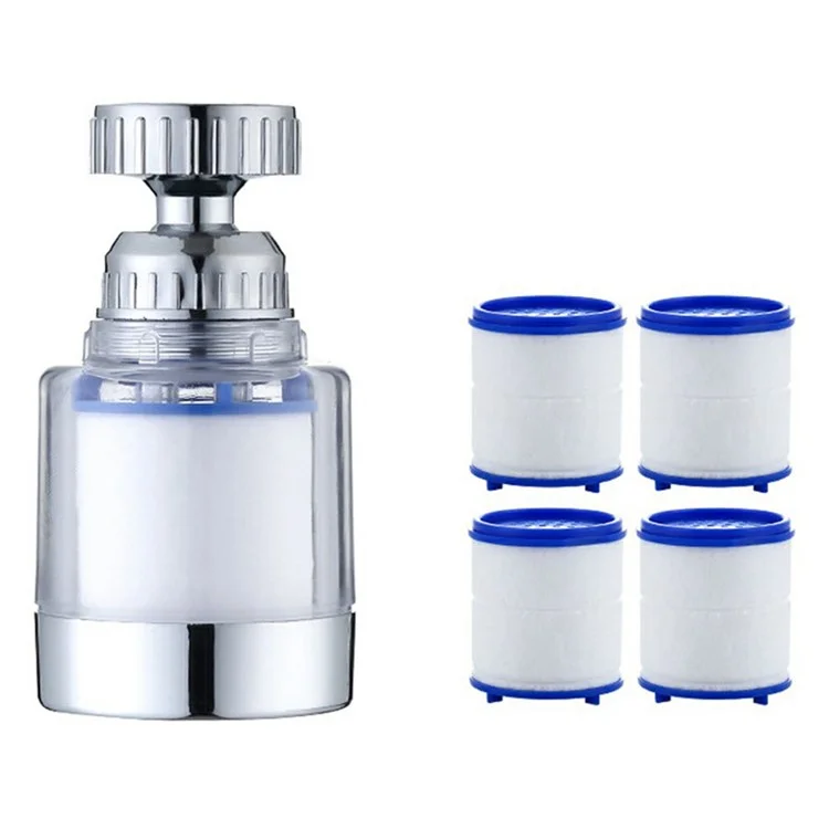 Water Faucet Filter Splash Proof Sprayer Kitchen Tap Pressure Booster Rotatable Spout with 4 Filter Cartridges