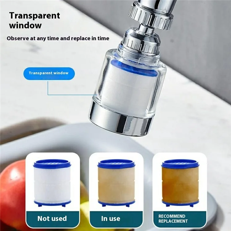 Water Faucet Filter Splash Proof Sprayer Kitchen Tap Pressure Booster Rotatable Spout with 4 Filter Cartridges