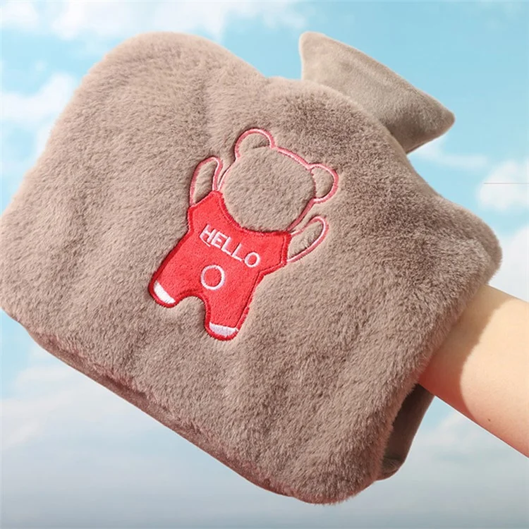 1500ML Refillable Hot Water Bottle for Belly / Hands / Feet Winter Hand Warmer with Cartoon Bear Removable Cover - Coffee