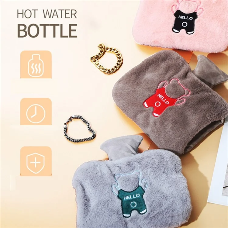 1500ML Refillable Hot Water Bottle for Belly / Hands / Feet Winter Hand Warmer with Cartoon Bear Removable Cover - Coffee