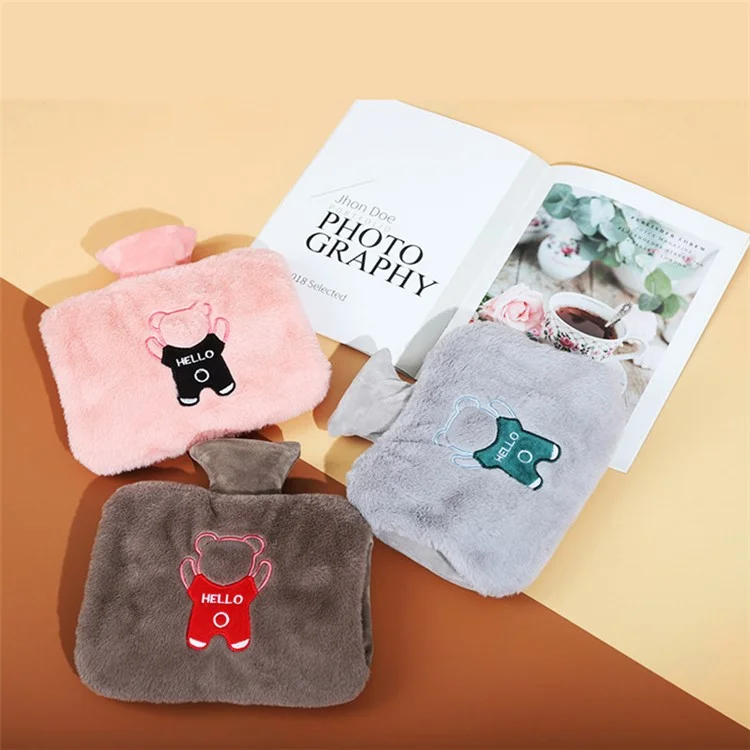 1500ML Refillable Hot Water Bottle for Belly / Hands / Feet Winter Hand Warmer with Cartoon Bear Removable Cover - Coffee