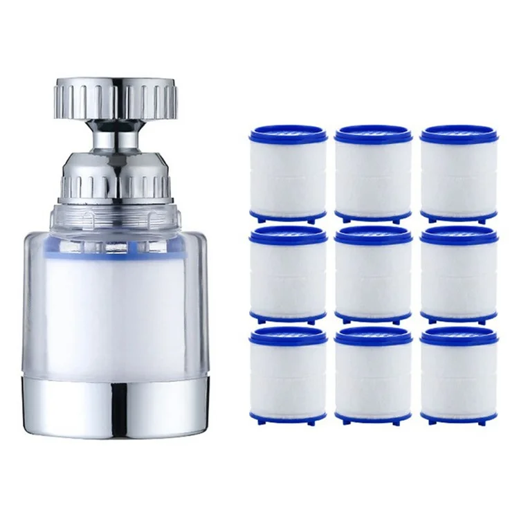 Water Faucet Filter Splash Proof Sprayer Kitchen Tap Pressure Booster Rotatable Spout with 9 Filter Cartridges