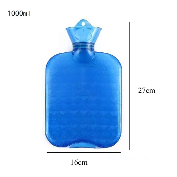 1000ML Hot Water Bottle PVC Hot Water Bag Relief from Headaches, Cramps, Arthritis, Back Pain, Sore Muscles, Injuries - Blue