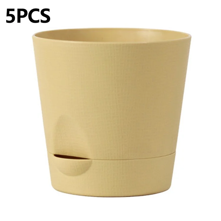 5 Peças de Vaso Autoirrigável em Resina PP com Furo de Drenagem para Decoração de Casa e Escritório, Tamanho G - Cáqui