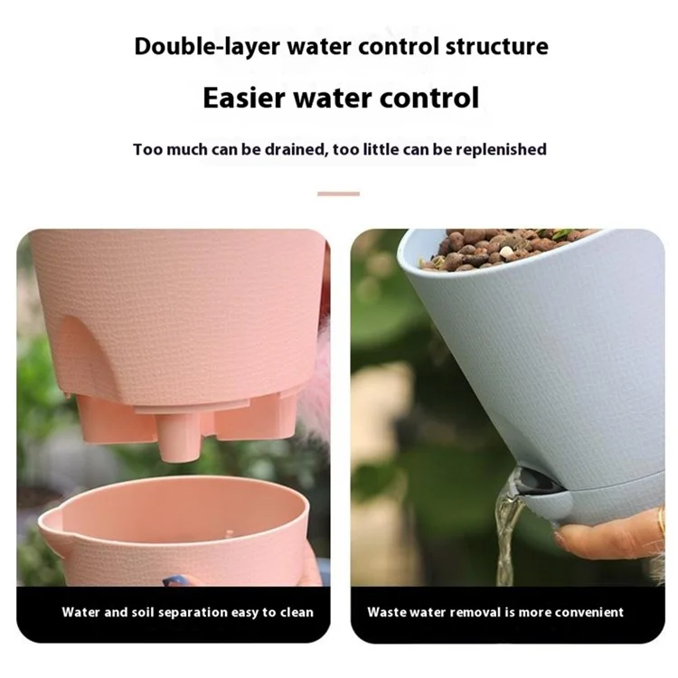 5 Peças de Vaso Autoirrigável em Resina PP com Furo de Drenagem para Decoração de Casa e Escritório, Tamanho G - Cáqui