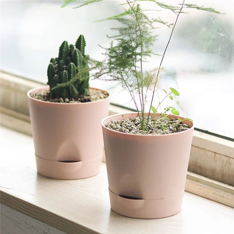 5 Peças de Vaso Autoirrigável em Resina PP com Furo de Drenagem para Decoração de Casa e Escritório, Tamanho G - Cáqui
