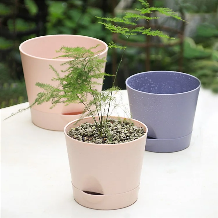 5 Peças de Vaso Autoirrigável em Resina PP com Furo de Drenagem para Decoração de Casa e Escritório, Tamanho G - Cáqui