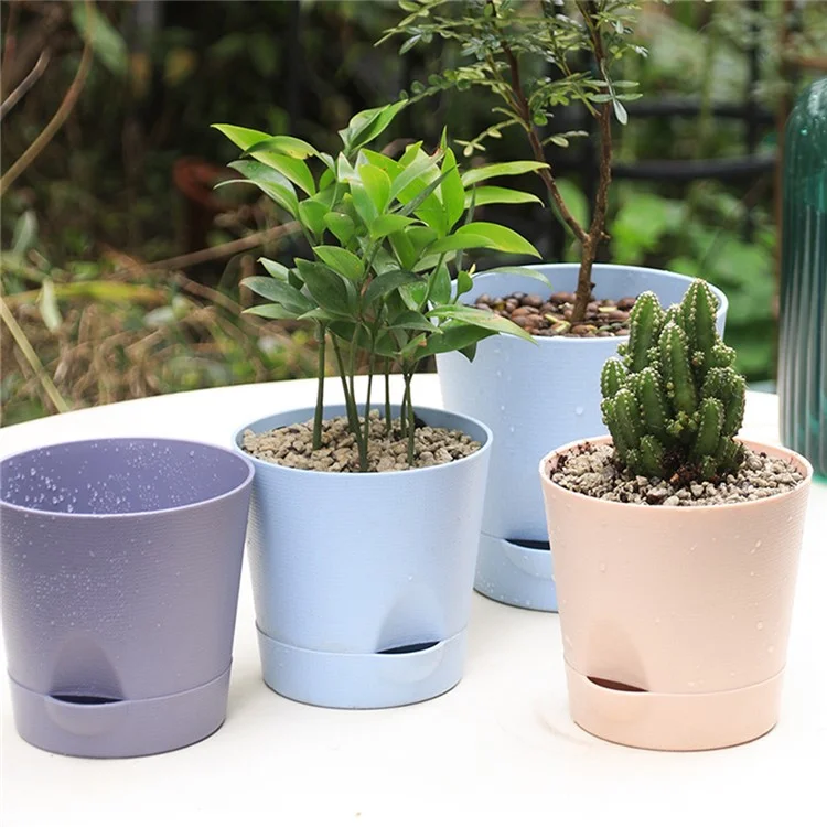 5 Peças de Vaso Autoirrigável em Resina PP com Furo de Drenagem para Decoração de Casa e Escritório, Tamanho G - Cáqui