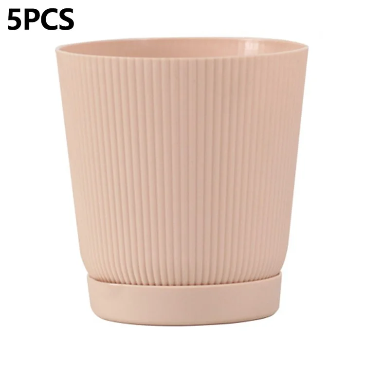 5 Vasos Autoirrigáveis de Mesa com Furo de Drenagem, Camada Dupla Listrada para Escritório - Rosa