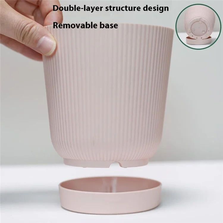5 Vasos Autoirrigáveis de Mesa com Furo de Drenagem, Camada Dupla Listrada para Escritório - Rosa
