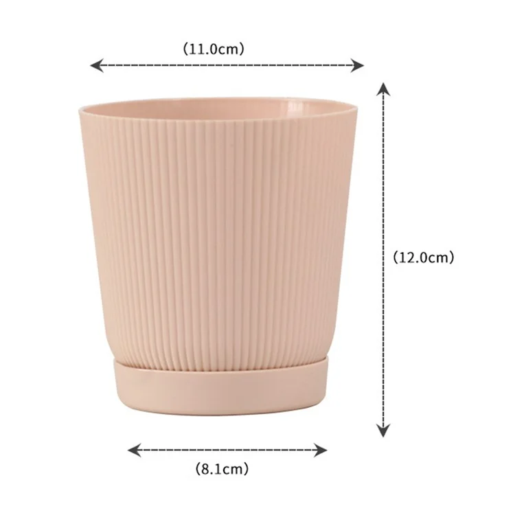 5 Vasos Autoirrigáveis de Mesa com Furo de Drenagem, Camada Dupla Listrada para Escritório - Rosa