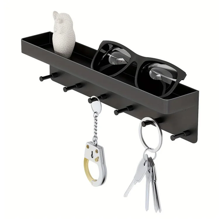 Organizador de Chaves Sem Furar Rack de Plástico para Cozinha, Banheiro e Casa - Prateleira de Armazenamento com Gancho Traseiro para Pequenos Itens - Preto