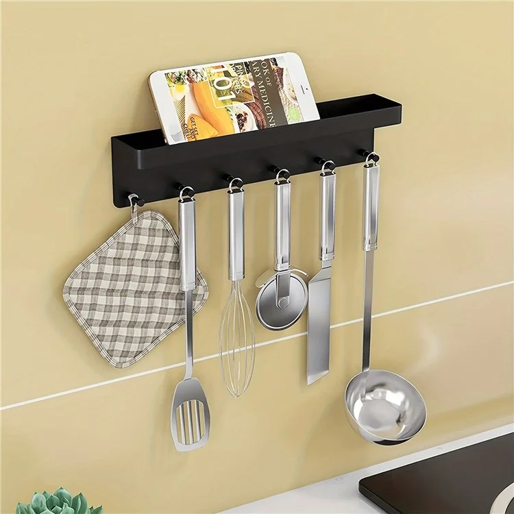 Organizador de Chaves Sem Furar Rack de Plástico para Cozinha, Banheiro e Casa - Prateleira de Armazenamento com Gancho Traseiro para Pequenos Itens - Preto