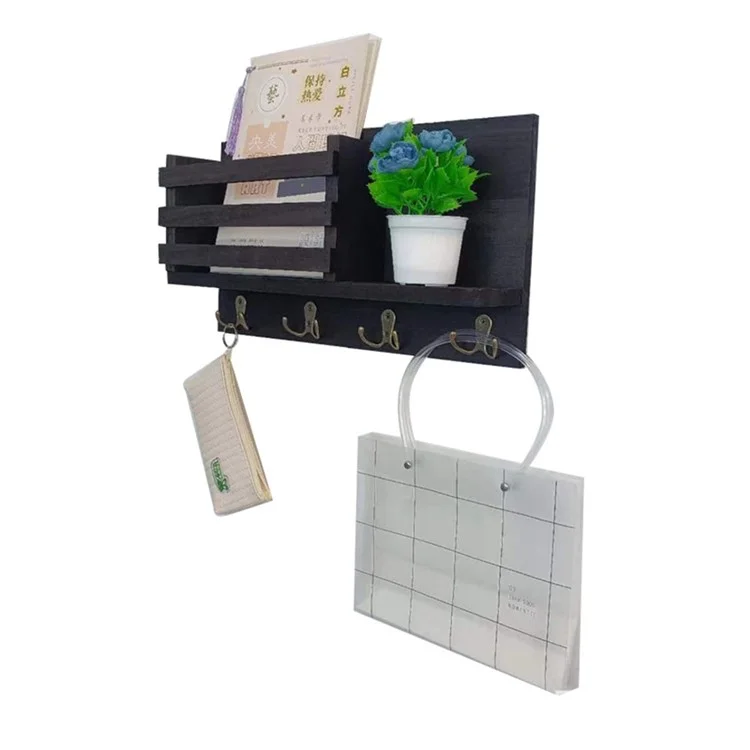Organizador de Cartas de Parede de Madeira, Suporte de Chaves, Prateleira de Entrada, Rack de Armazenamento Multiuso - BH-TH007