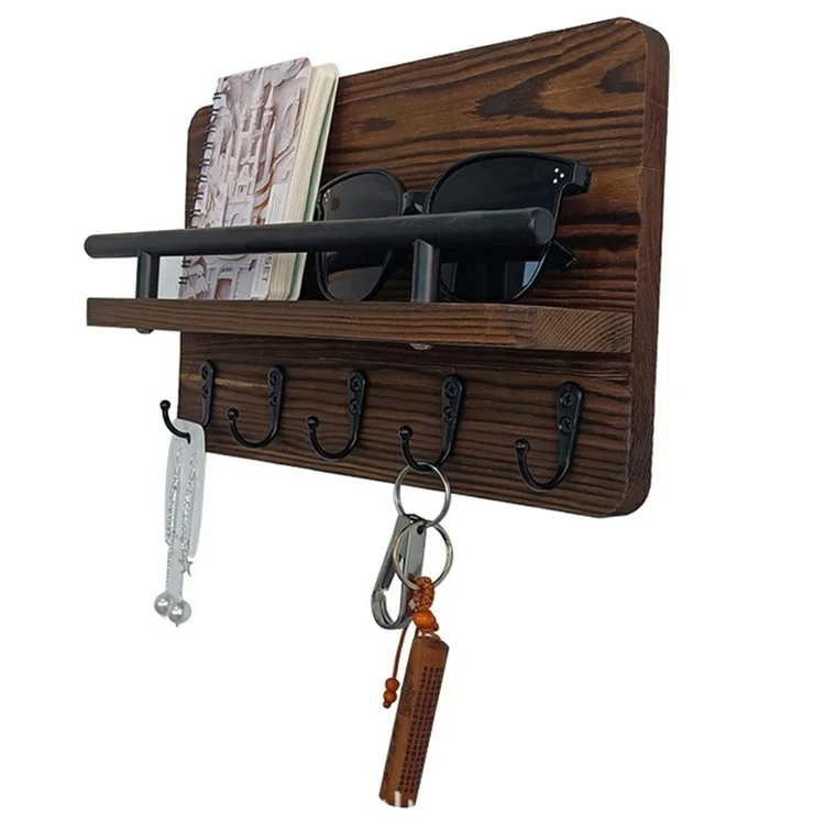 Organizador de Correspondências de Madeira para Parede com Suporte para Chaves - Prateleira Multiuso para Entrada - BH-SZ001
