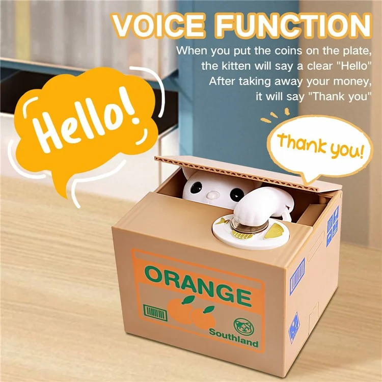 Cartoon Money Eating Cat Piggy Bank Electronic Coin Savings Box Interactive Voice Children Toy - Luck / Yellow Cat