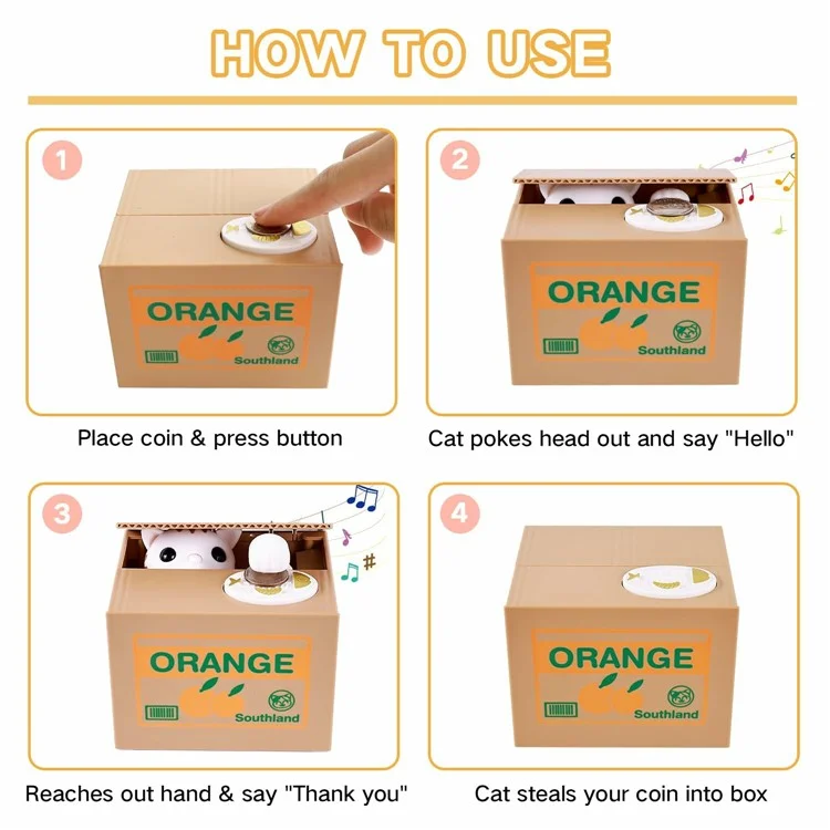 Cartoon Money Eating Cat Piggy Bank Electronic Coin Savings Box Interactive Voice Children Toy - Luck / Yellow Cat