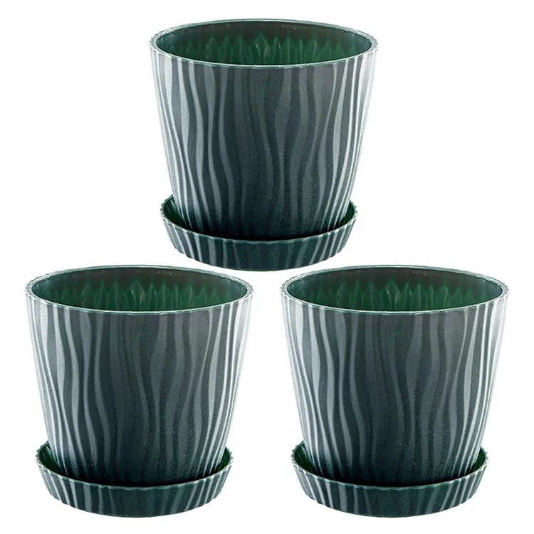 3 Peças de Vasos de Plantas de Plástico com Furo de Drenagem para Jardinagem em Interiores e Varanda, Suporte para Suculentas, Tamanho G - Verde Escuro