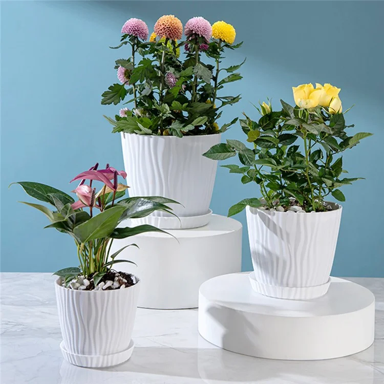 3 Peças de Vasos de Plantas de Plástico com Furo de Drenagem para Jardinagem em Interiores e Varanda, Suporte para Suculentas, Tamanho G - Verde Escuro
