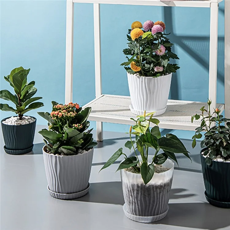 3 Peças de Vasos de Plantas de Plástico com Furo de Drenagem para Jardinagem em Interiores e Varanda, Suporte para Suculentas, Tamanho G - Verde Escuro