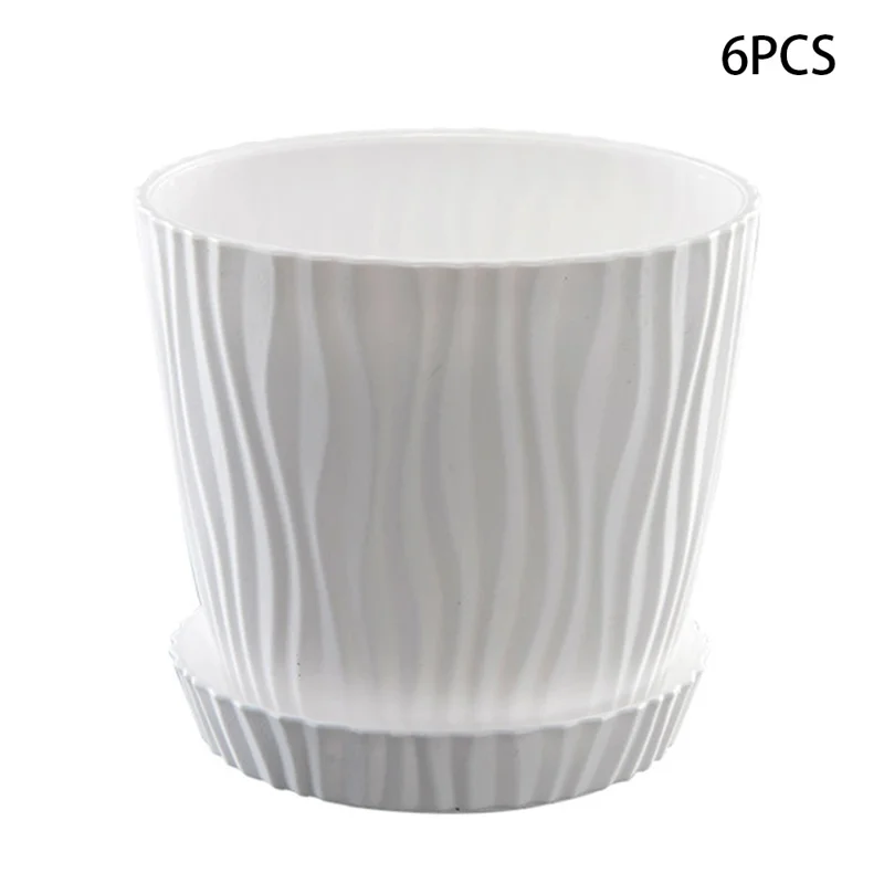 6Pcs Plastic Planter Pots with Drainage Hole for Indoor Balcony Gardening Succulents Holder, Size S - White