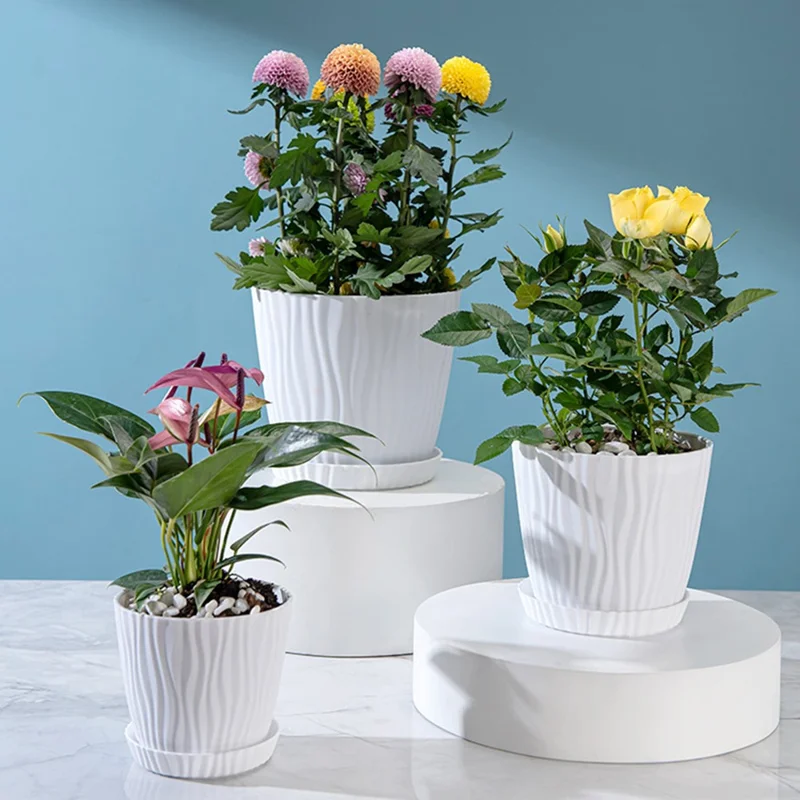 6Pcs Plastic Planter Pots with Drainage Hole for Indoor Balcony Gardening Succulents Holder, Size S - White