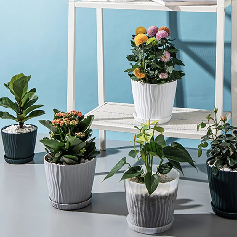 6Pcs Plastic Planter Pots with Drainage Hole for Indoor Balcony Gardening Succulents Holder, Size S - White