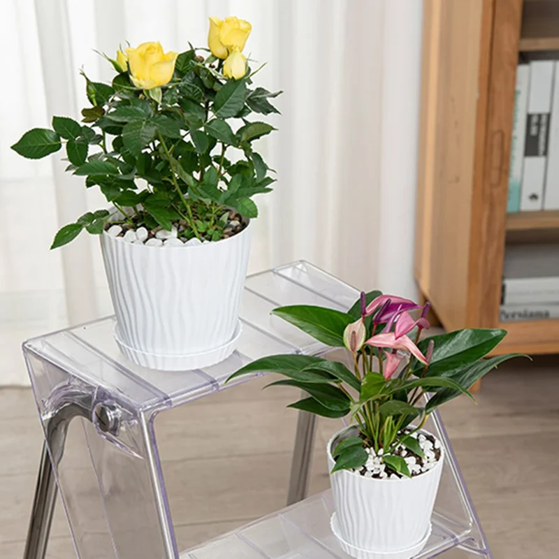 6Pcs Plastic Planter Pots with Drainage Hole for Indoor Balcony Gardening Succulents Holder, Size S - White