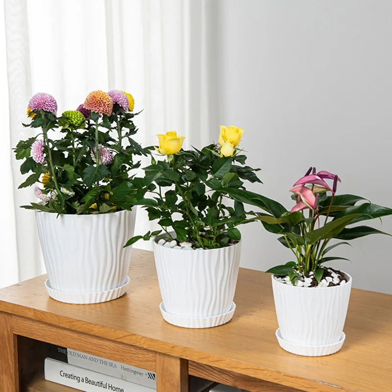 6Pcs Plastic Planter Pots with Drainage Hole for Indoor Balcony Gardening Succulents Holder, Size S - White