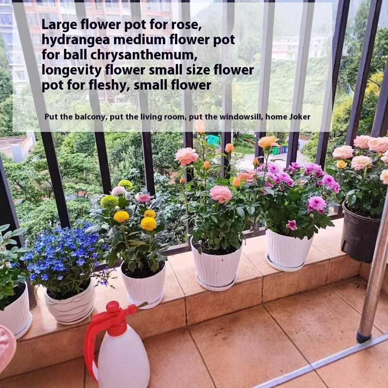6Pcs Plastic Planter Pots with Drainage Hole for Indoor Balcony Gardening Succulents Holder, Size S - White