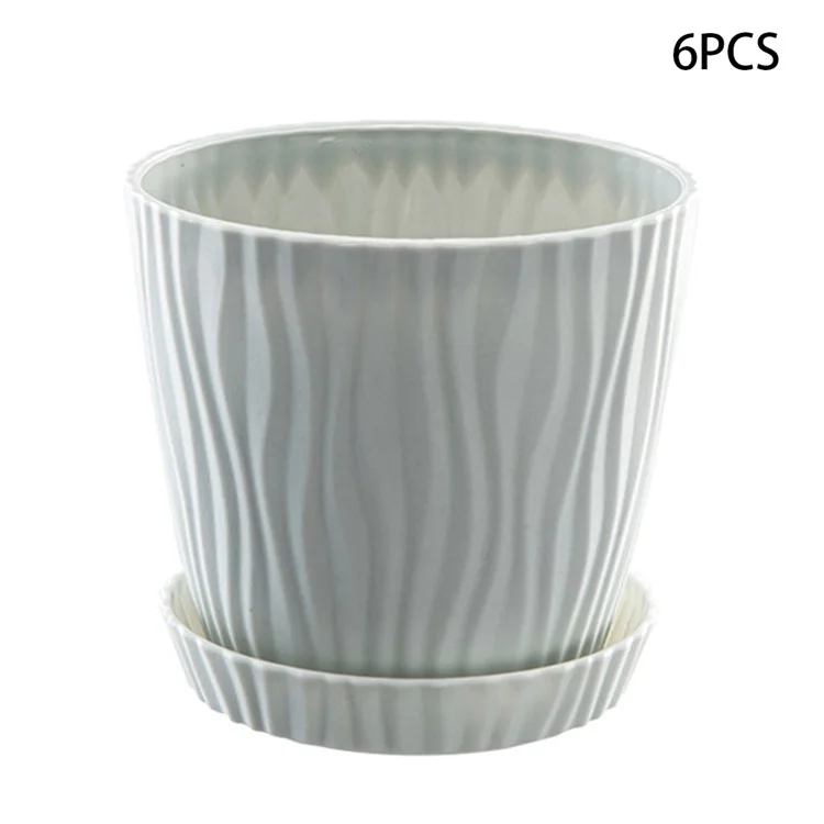 6 Vasos de Plástico com Furo de Drenagem para Jardim de Interiores, Varanda, Suculentas, Tamanho M - Cinza Claro