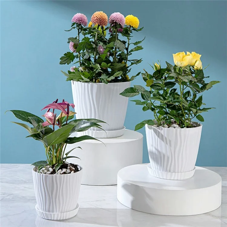 6 Peças de Vasos de Plantas de Plástico com Furo de Drenagem para Jardinagem em Interiores e Varanda, Suporte para Suculentas, Tamanho G - Branco