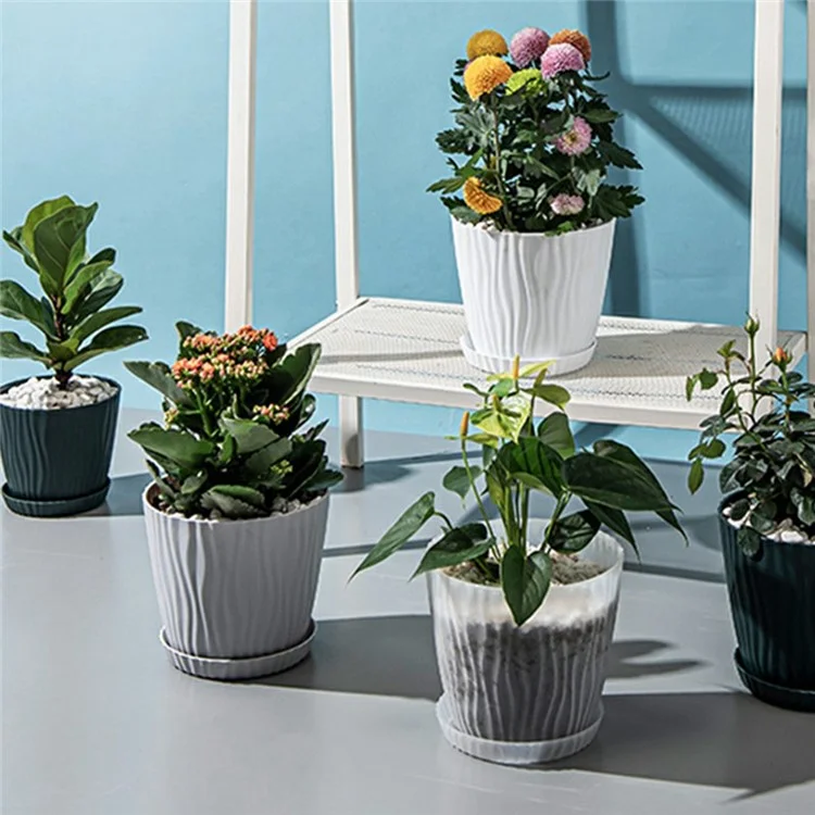 6 Peças de Vasos de Plantas de Plástico com Furo de Drenagem para Jardinagem em Interiores e Varanda, Suporte para Suculentas, Tamanho G - Branco