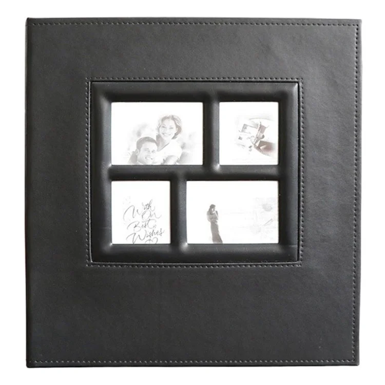 Álbum de fotos con cubierta de piel sintética de 6 pulgadas, capacidad para 500 fotos, libro de almacenamiento - Textura lisa / Negro