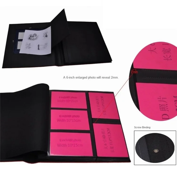 Álbum de fotos con cubierta de piel sintética de 6 pulgadas, capacidad para 500 fotos, libro de almacenamiento - Textura lisa / Negro