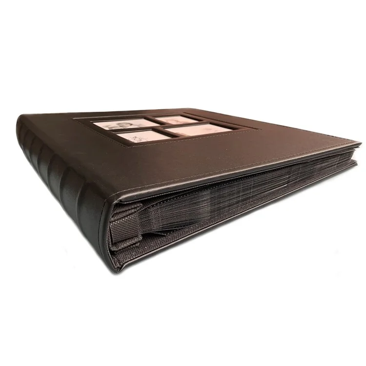 Álbum de fotos con cubierta de piel sintética de 6 pulgadas, capacidad para 500 fotos, libro de almacenamiento - Textura lisa / Negro
