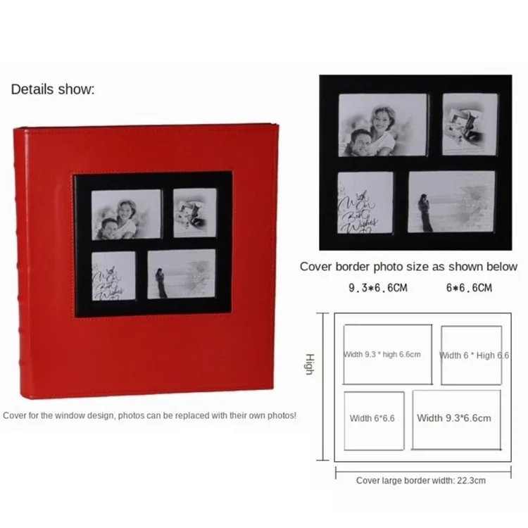 Álbum de fotos con cubierta de piel sintética de 6 pulgadas, capacidad para 500 fotos, libro de almacenamiento - Textura lisa / Negro