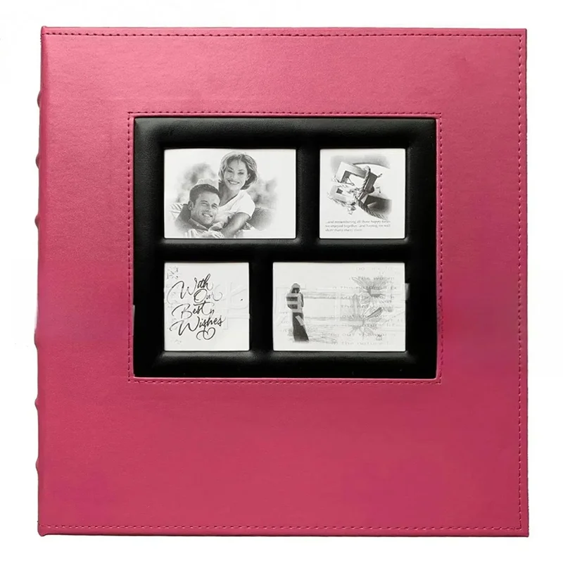 PU Leather Cover Photo Album 6 Inch Photos 500 Capacity Inserts Storage Book - Plain Texture / Pink