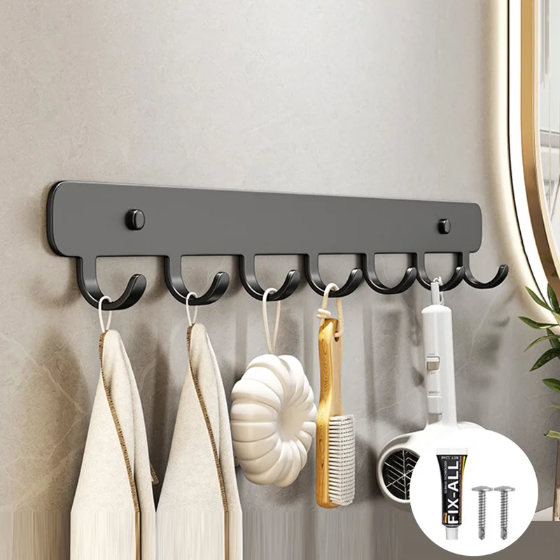 Stainless Steel Wall Mounted Hook Key Hanging Rack Kitchen Bathroom Home Storage Hanger - Black